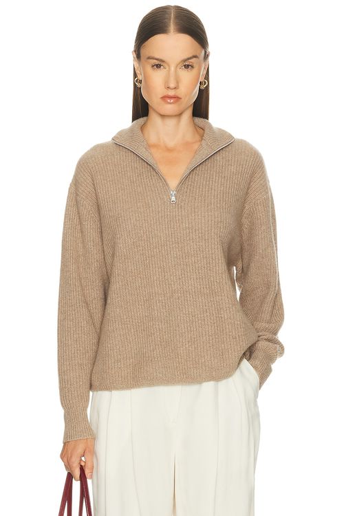 Jenni Kayne Cashmere Half Zip Sweater in Beige