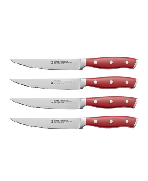 Forged Accent 4 Piece Steak Set - Stainless Steel Blade and Red Handle