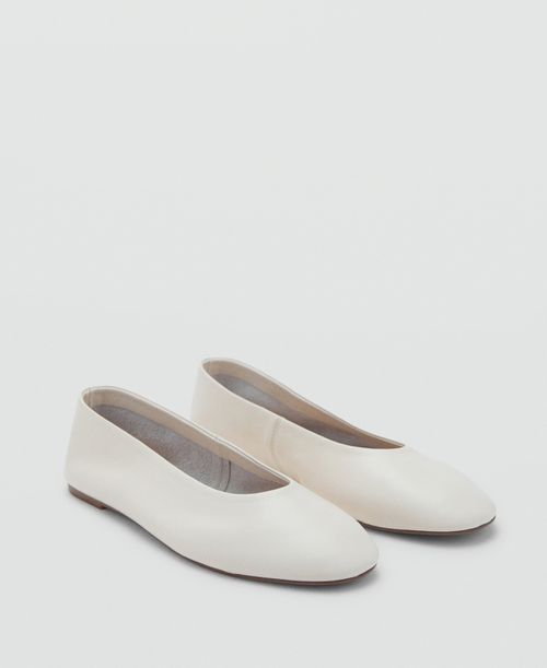 Women's Leather Ballet Flats - Ecru