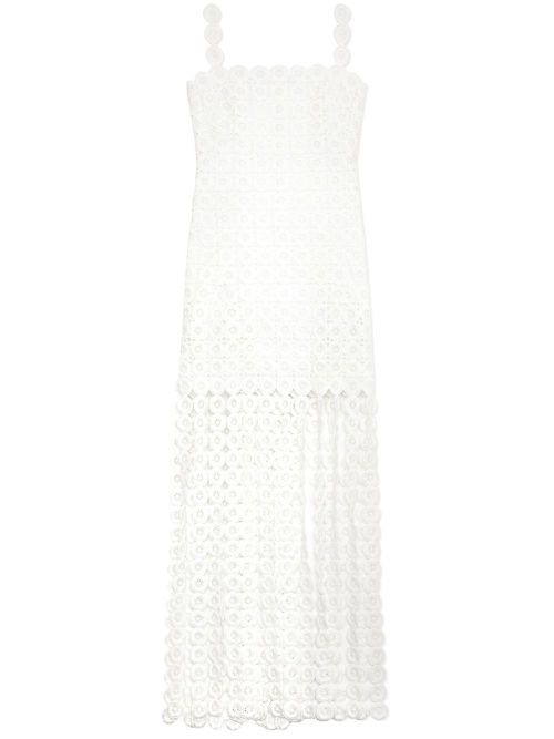 Fringe-detail sleeveless dress - White