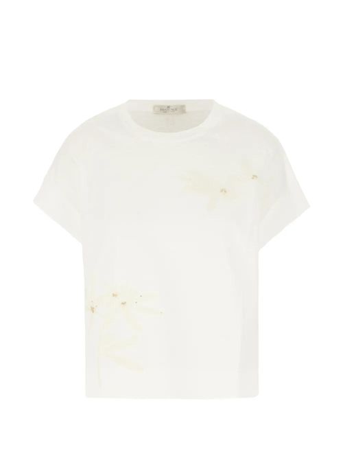 Sequin-Embellished Embroidered T-Shirt — Cream