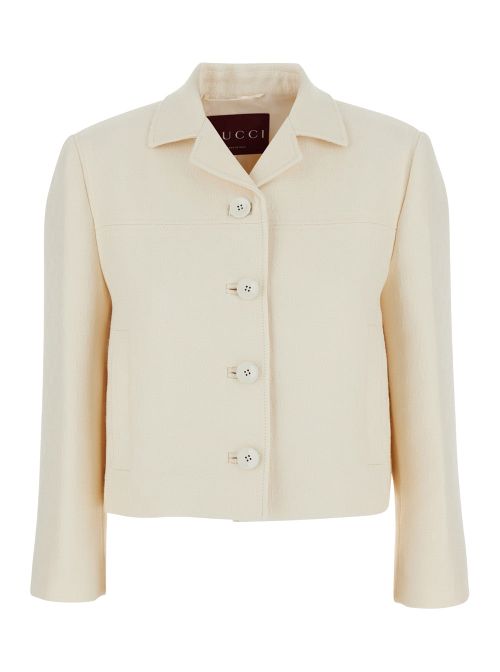 Wool Notched-Revers Blazer — White