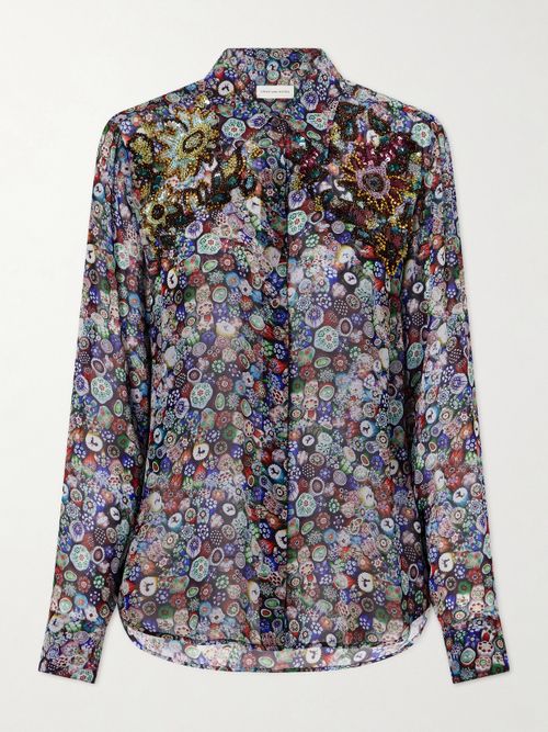 Sequin-embellished Printed Georgette Blouse