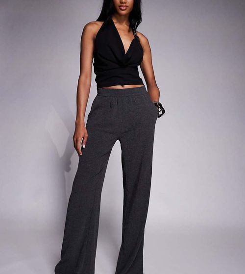 ASOS DESIGN Tall textured wide leg trouser in black