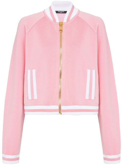 Stripe-trim knitted jacket - Pink