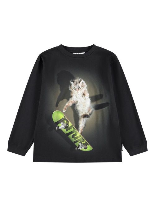 Skateboarding cat graphic T-shirt - Black