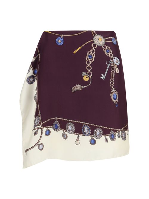 Stolen Jewels Printed Silk Twill Mini Skirt — Burgundy