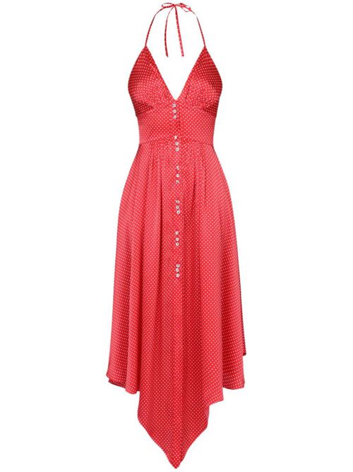 Polka-dot print halterneck midi dress - Red