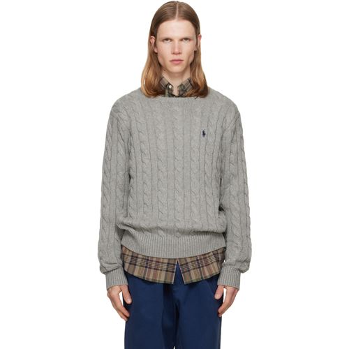 Gray Cable-Knit Cotton Sweater
