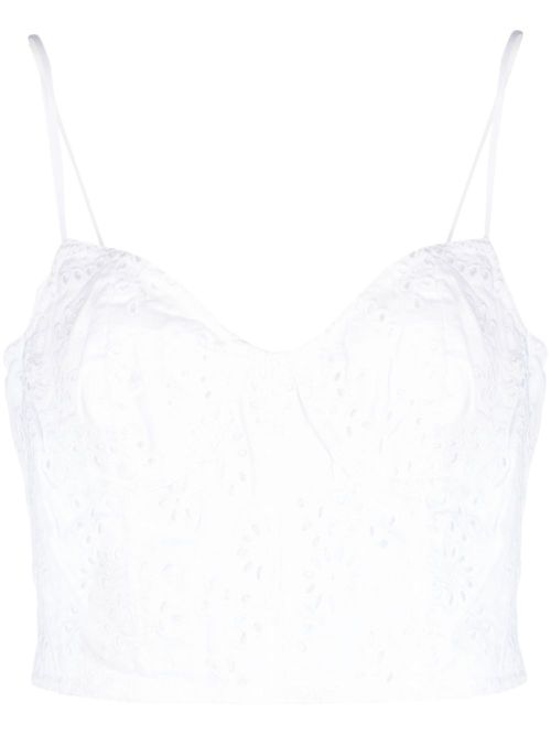 Broderie-anglaise linen crop top - White