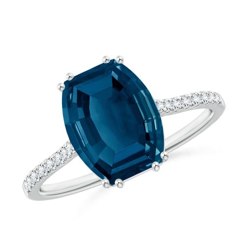 Angara 3.5 Carats Barrel-Shaped London Blue Topaz Solitaire Ring in Platinum