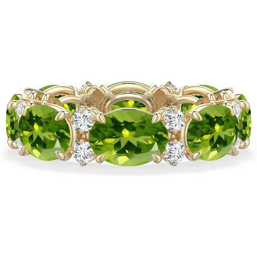 Angara 6.8 Carats Alternating Oval Peridot and Diamond Eternity Ring in 18K Yellow Gold