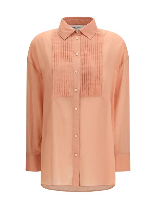 Pleated Bib Cotton Shirt — Pink