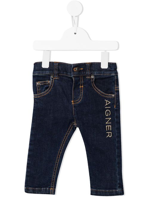 Logo-embroidered straight-leg jeans - Blue