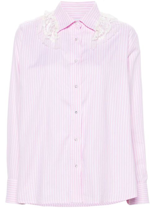 Lace-detail striped shirt - Pink