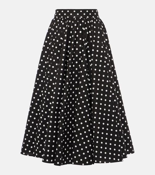 Polka-dot high-rise cotton poplin midi skirt