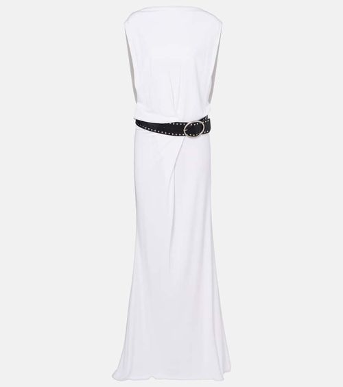 Belted draped jersey maxi dress
