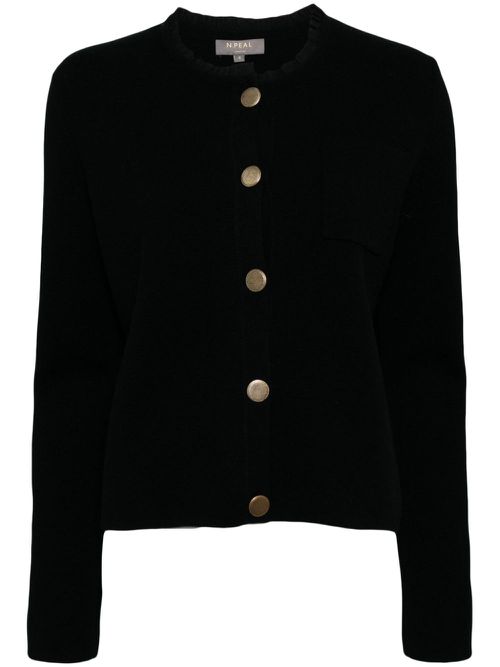 Round-neck cashmere cardigan - Black