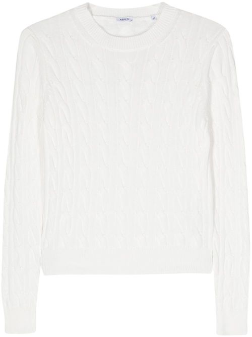 Cable-knit cotton jumper - White