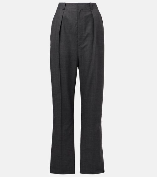 Pleated wool twill straight pants
