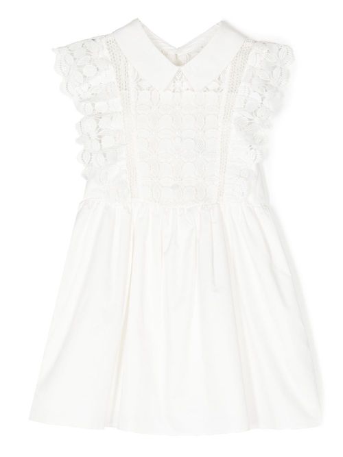 Lace-pattern sleeveless dress - White