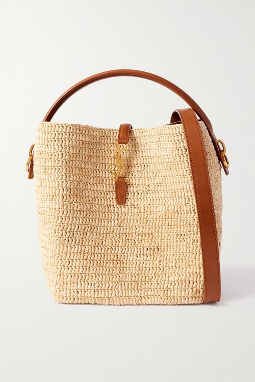 Le 37 Leather-trimmed Raffia Bucket Bag - Neutrals