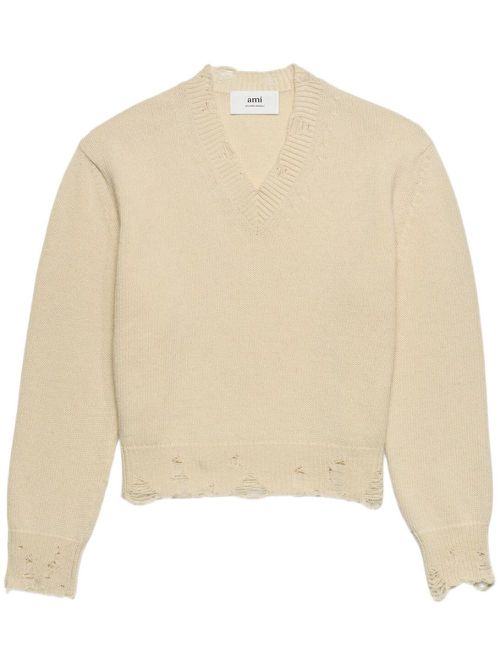 Ripped V-neck jumper - Neutrals