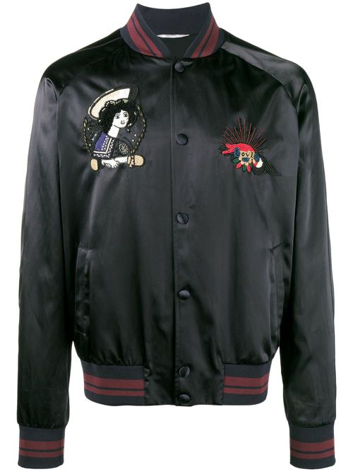 Motifs-embroidered bomber jacket - Black