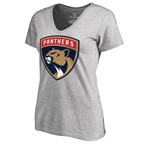 Women's Fanatics Heather Gray Florida Panthers Primary Logo V-Neck T-Shirt - Size Medium