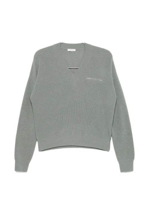 Ribbed V-Neck Sweater — Sage Green