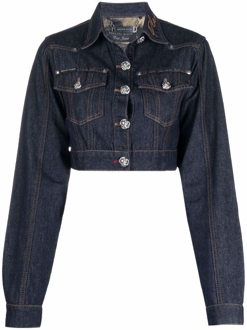 Chains cropped denim jacket - Blue