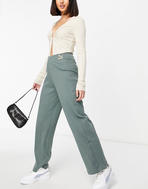 Classics ribbed straight leg trousers in green