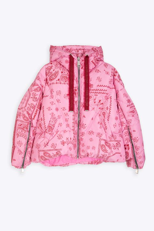 Khris Bandana Bandana printed pink nylon hooded puffer jacket - Khris Bandana