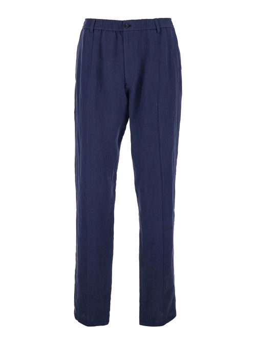 Blue Straight-leg Pants In Linen Man