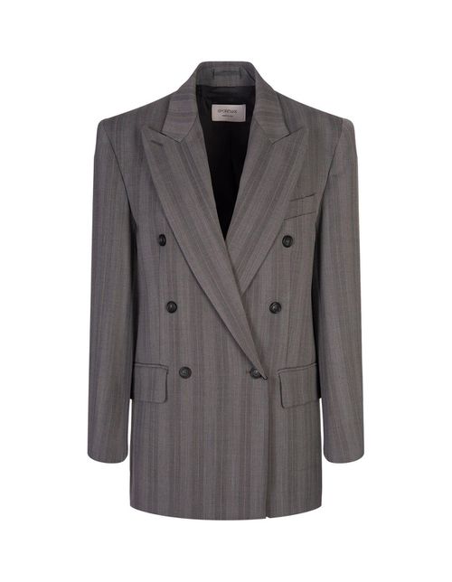 Striped Double-breasted Long-sleeved Jacket