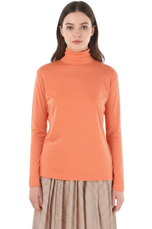 Orange Solid Turtle Neck Sweater