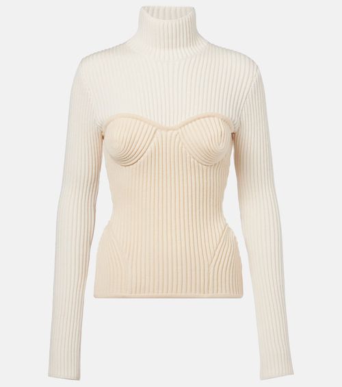 Ribbed-knit wool-blend turtleneck sweater