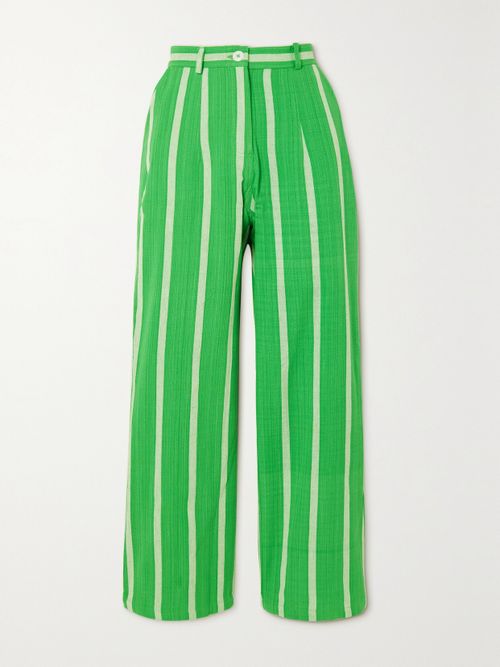 Maryjo Striped Cotton Wide-leg Pants - Green