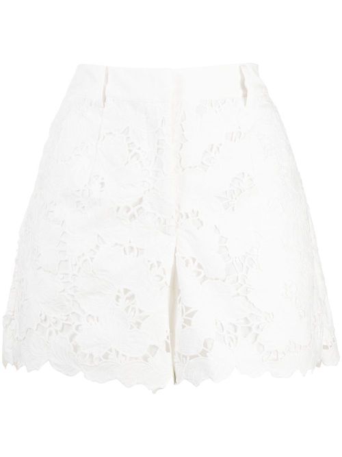 Embroidered high-waisted shorts - White