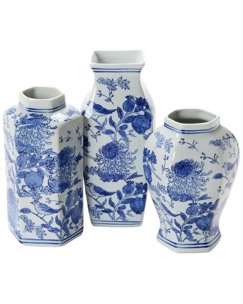 Set Of 3 Chrysanthemum Hand-Painted Vases