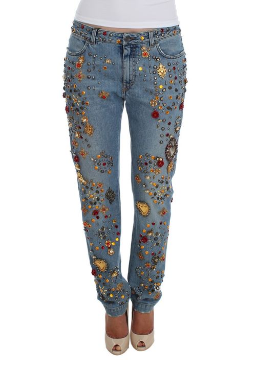 Crystal-Embellished Jeans — Blue