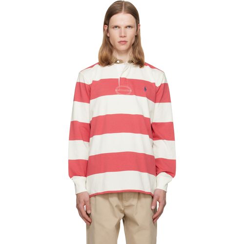 White & Pink Classic Fit Khaki-Collar Rugby Shirt