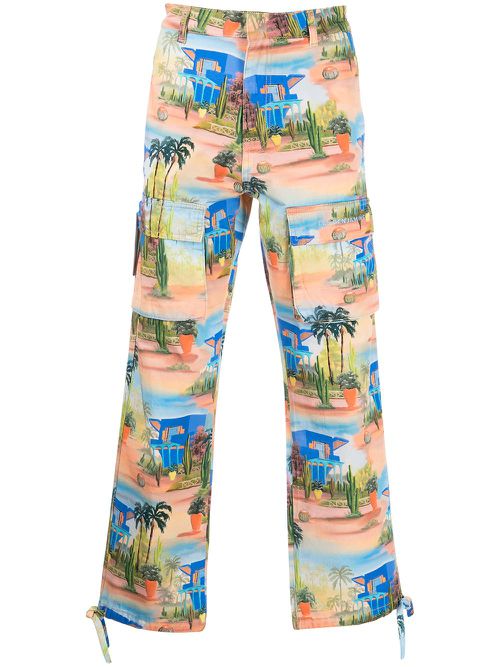 Graphic-print utility trousers - Blue