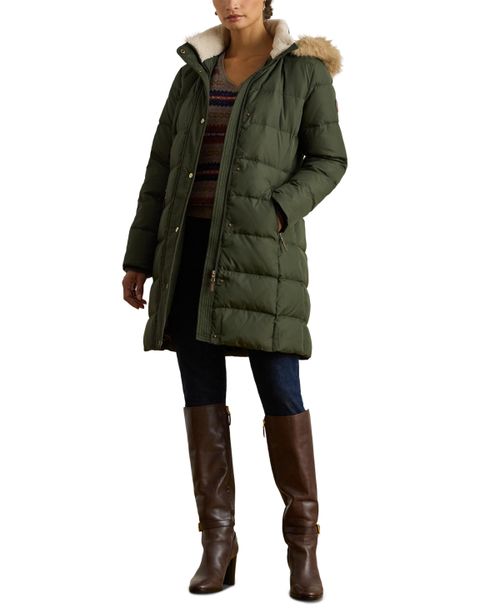 Women's Hooded Down Channel-Quilted Coat, Created for Macy's - Litchfield Loden