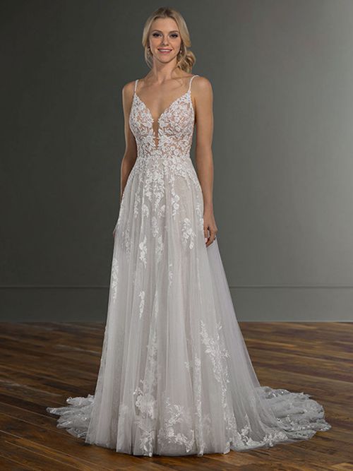 White Lace Wedding Dress V-Neck Sleeveless Backless With Train Lace Tulle Long Bridal Gown
