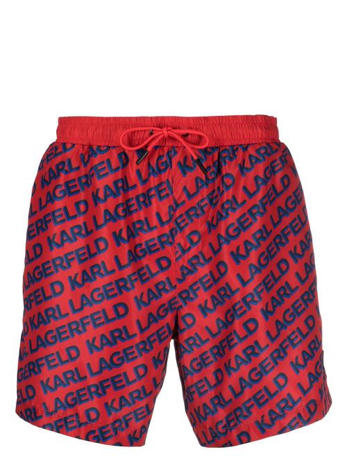 Diagonal logo-print swim shorts - Red