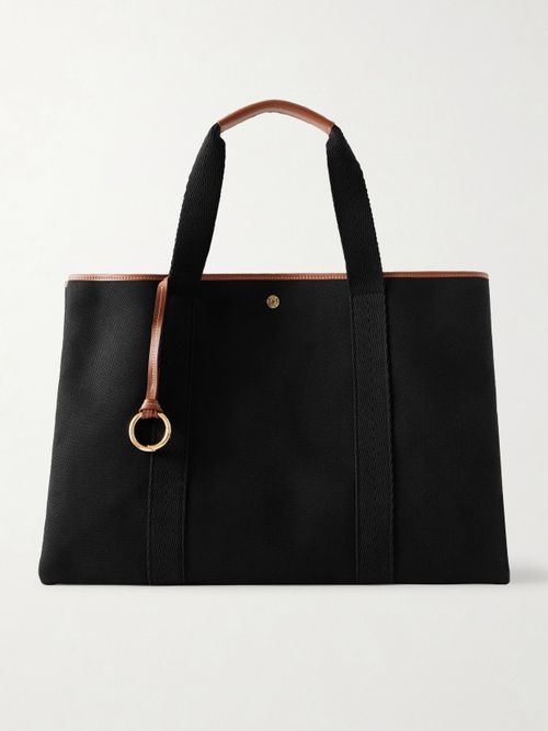 Large Leather And Webbing-trimmed Herringbone Canvas Tote