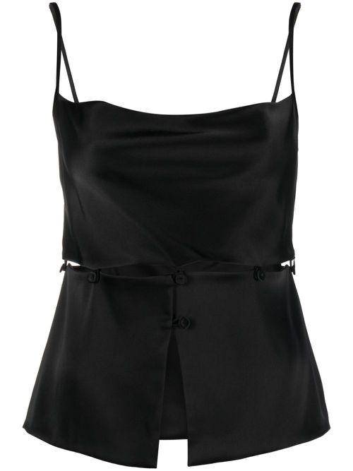 Modular peplum-waist satin tank top - Black