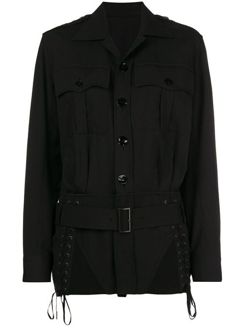 Lace-up detailing belted jacket - Black
