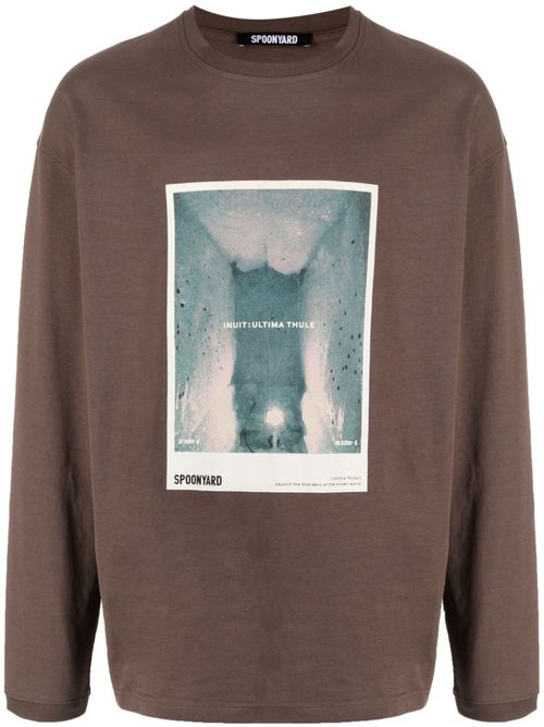 Illustration-print cotton T-shirt - Brown